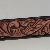 Carving pattern:  
Scroll LU-CB-1105
                     Handmade
IN STOCK several to dye, paint & finish to your specifications.
         
        Shown   Item # 710 
        SOLD SAMPLE PHOTO
$35.00 in Dk Chestnut belt with tan scrolls.  Size: Up to 51"
