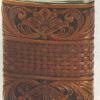 TL-44100-00        6oz Flask
Basket weave and western floral shown

Any pattern or none.
Stainless Steel with leather wrap.
3 3/16" x 4 1/2' 

$105.00 tooled 
$$70.00 Not tooling